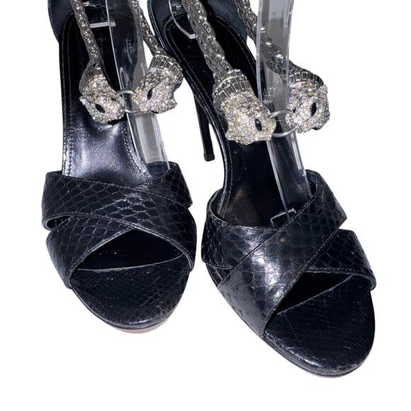 Roberto Cavalli Exotic Snakeskin Crystal Panther Platform Heels Size 39 - Picture 5 of 14